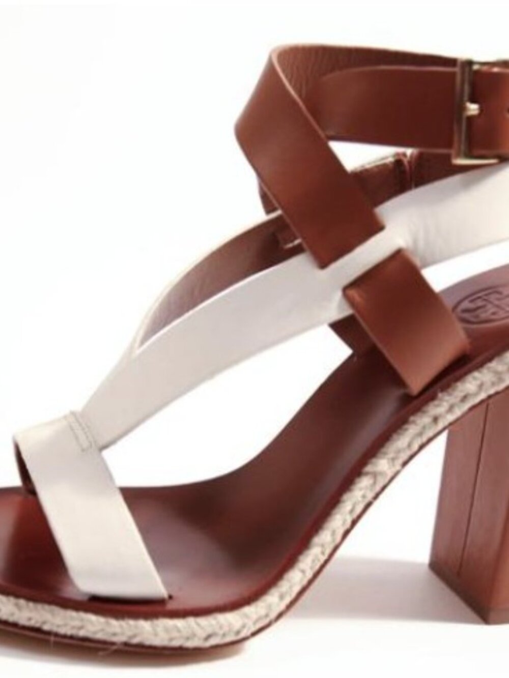 Tory Burch Marbella Brown/Ivory Leather Ankle Strap Espadrille Sandal - Picture 5 of 12